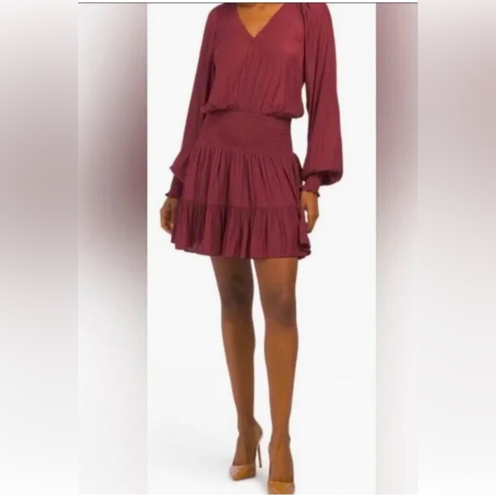 Nwot Ramy Brook New York Scotty A Line V Neck Bordeaux Dress Xs